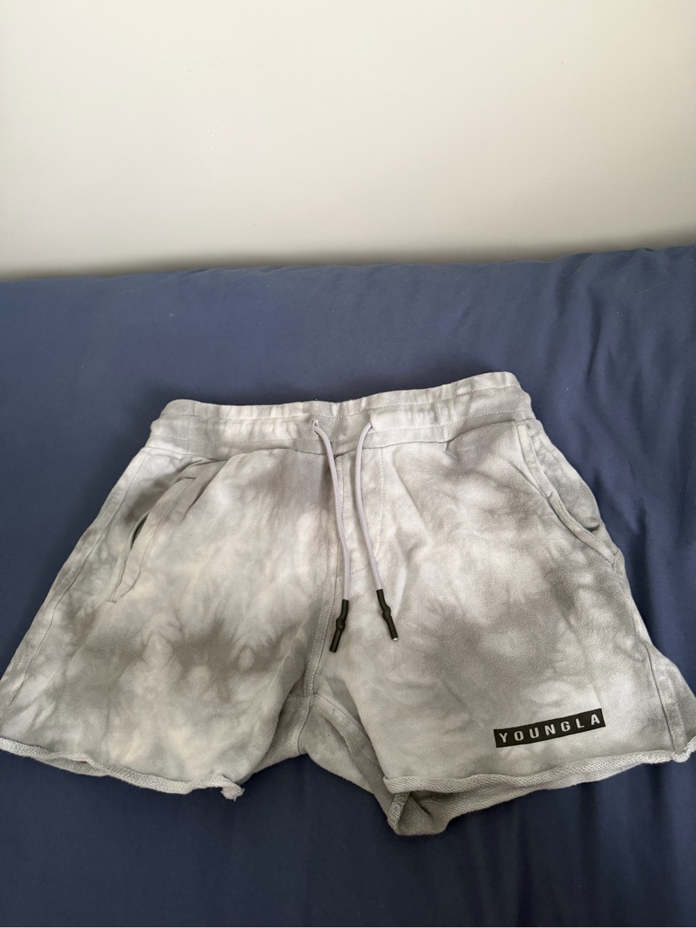 YoungLA Marble Tie-Dye washed Shorts — Light Gray & White